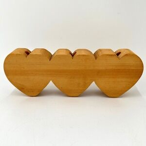 Handcrafted Triple Heart Wooden Taper Candle Holder Rustic Primitive Decor